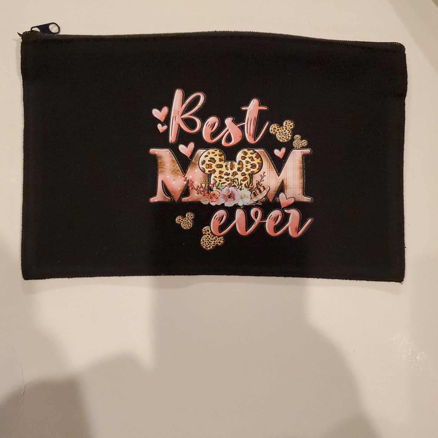Best Mom Ever Black 8.3 x 5 inch zipper bag.