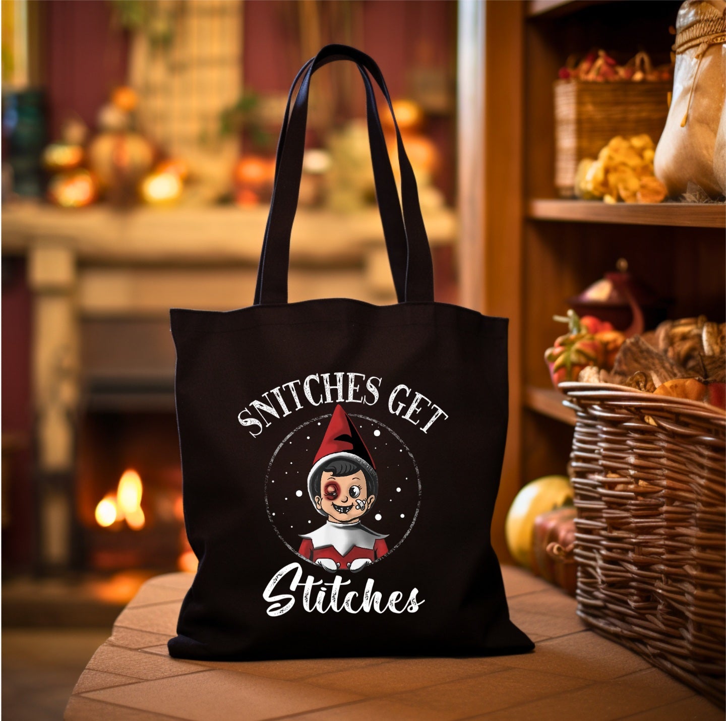 SNITCHES GET STITCHES Black Tote