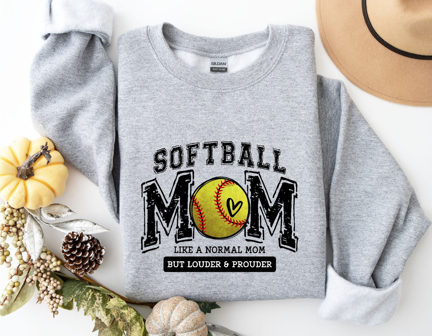Gray Softball Mom Crewneck Gildan Sweatshirt