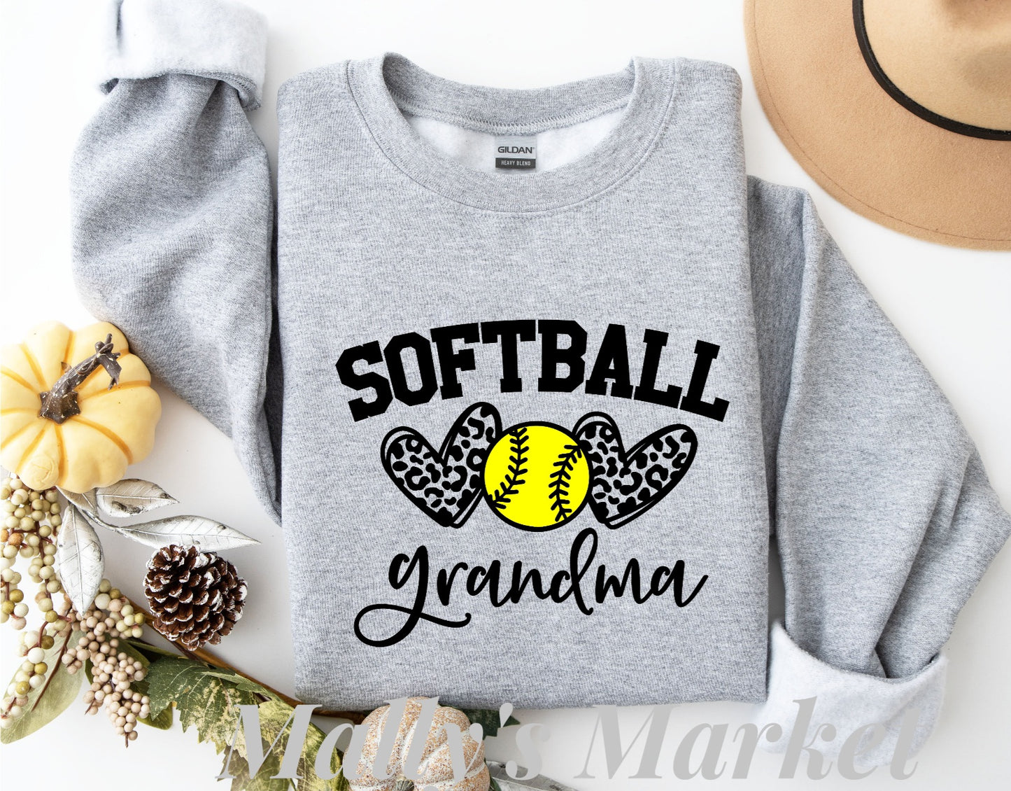 Gray Softball Grandma Crewneck Gildan Sweatshirt