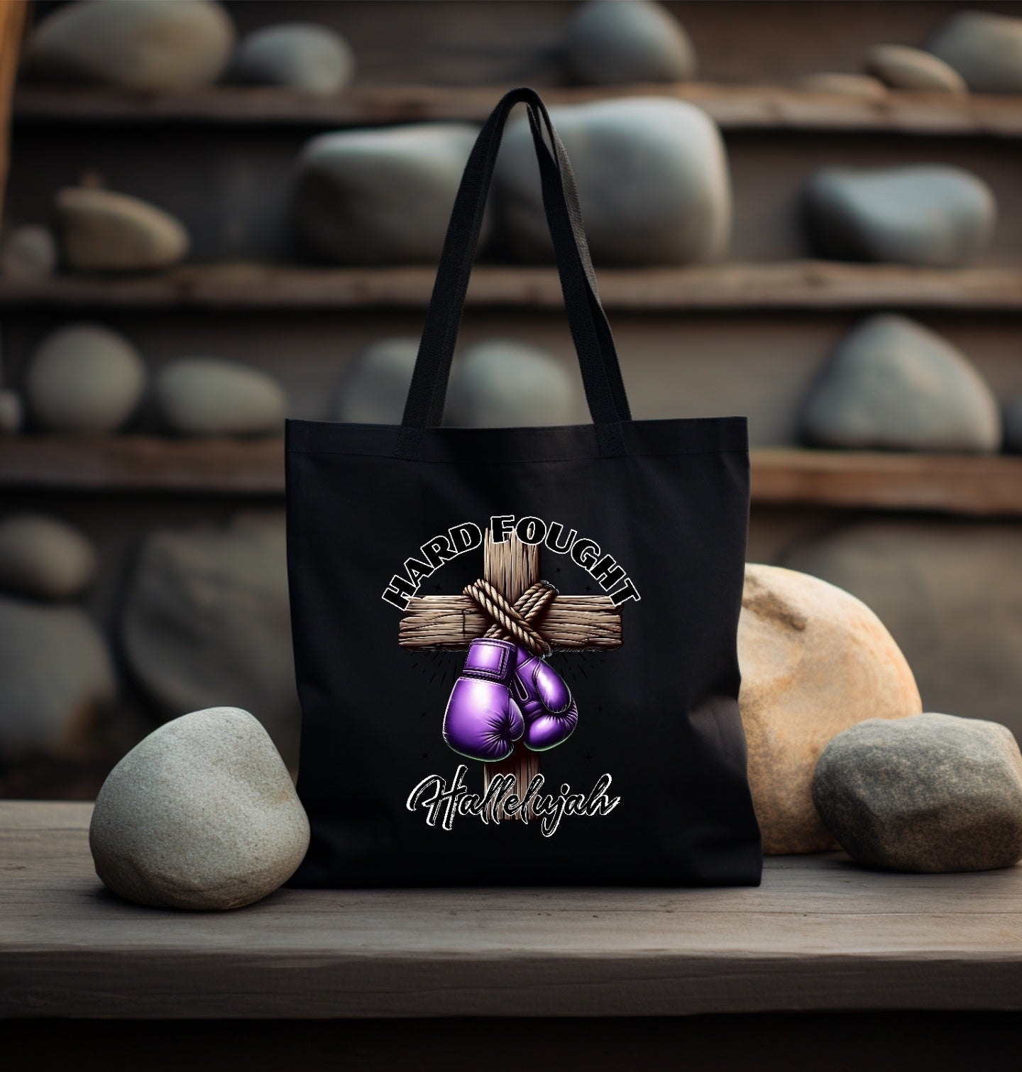 Hard Fought Hallelujah (Purple) Black Tote