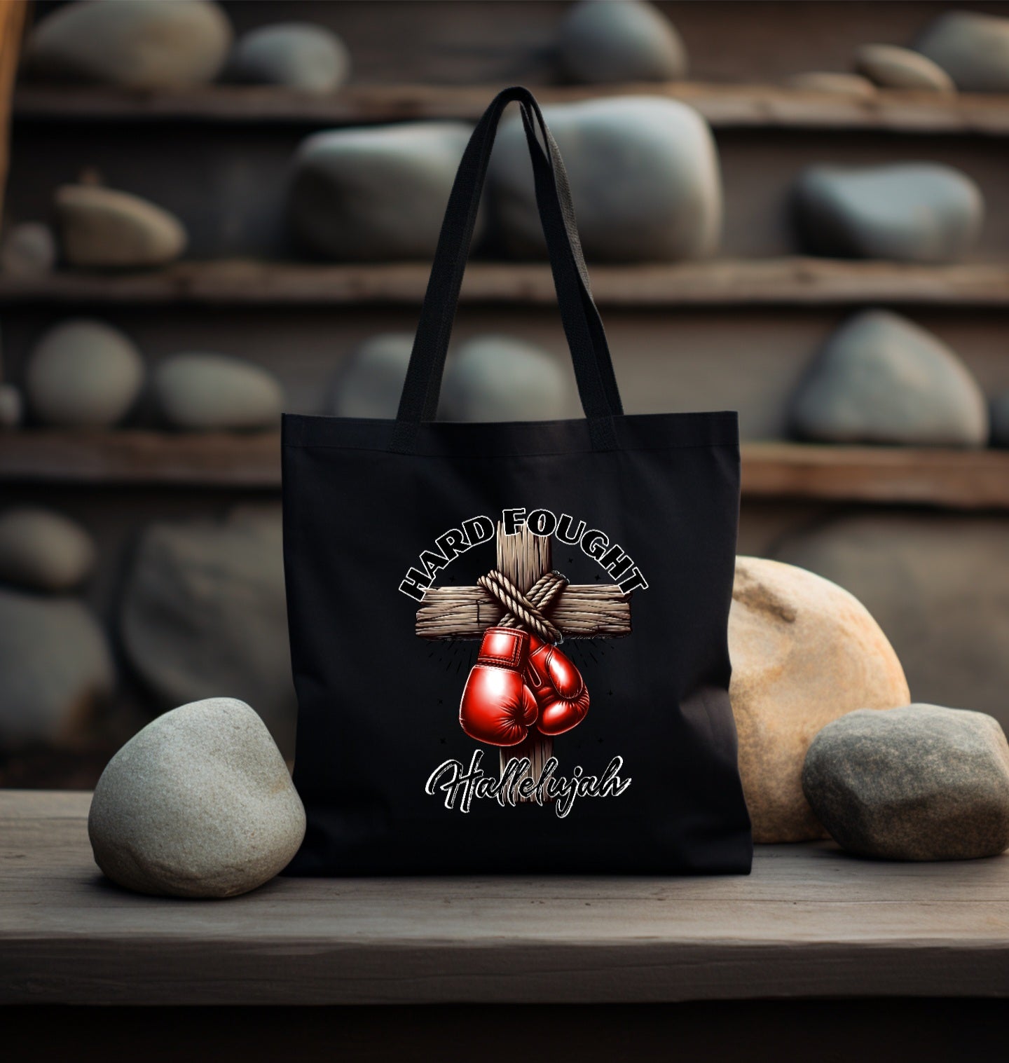 Hard Fought Hallelujah (Red) Black Tote