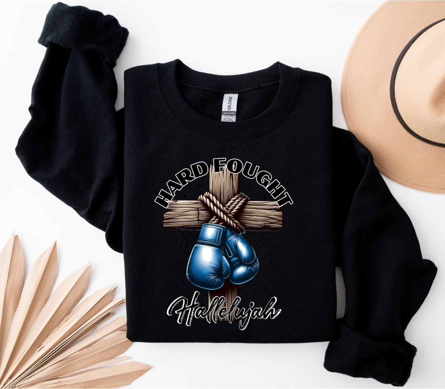 Hard Fought (Blue)Black Crewneck Gildan Sweatshirt