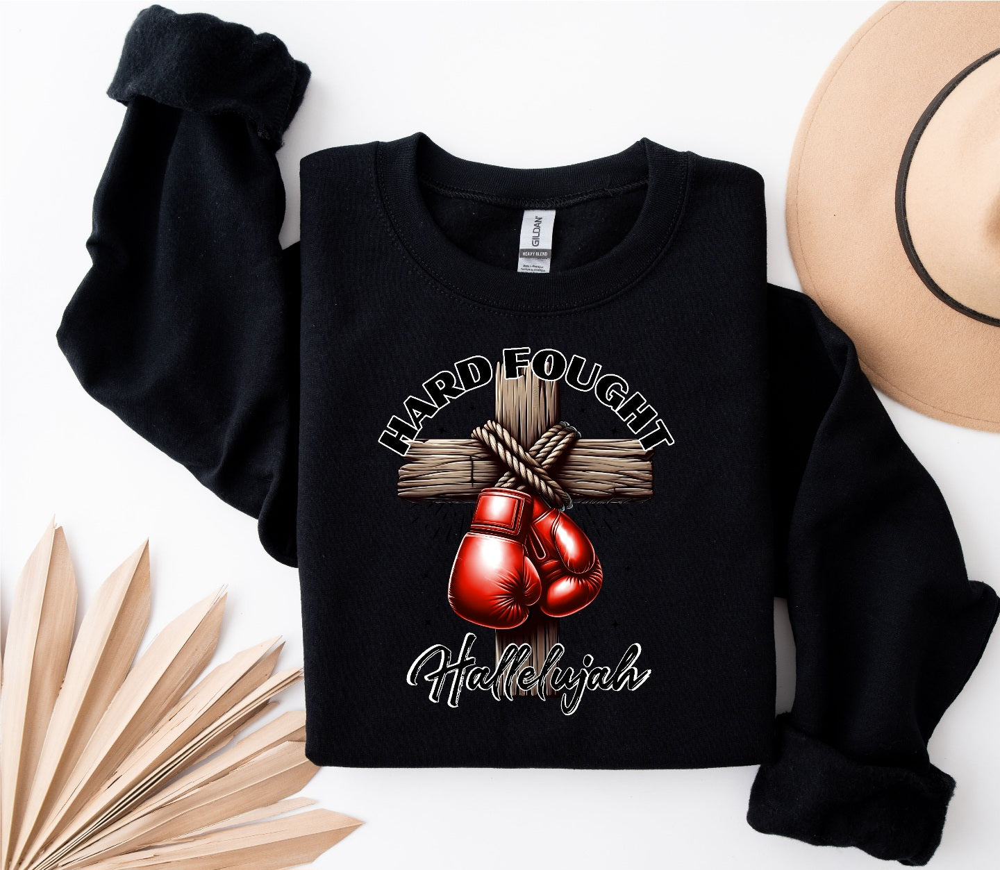 Hard Fought (Red)Black Crewneck Gildan Sweatshirt