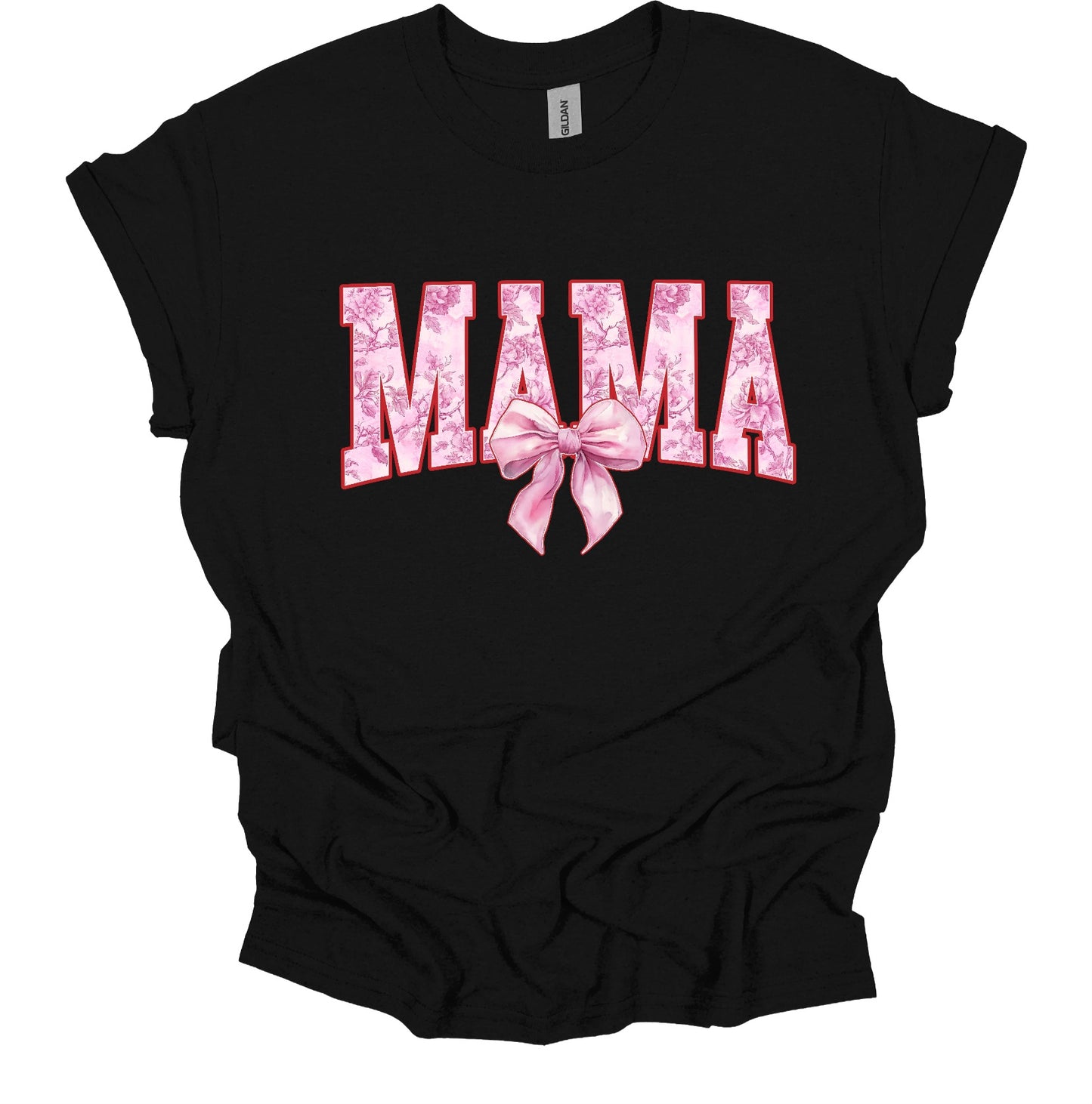 Mama Pink Bow Black Gildan Heavy cotton tshirt