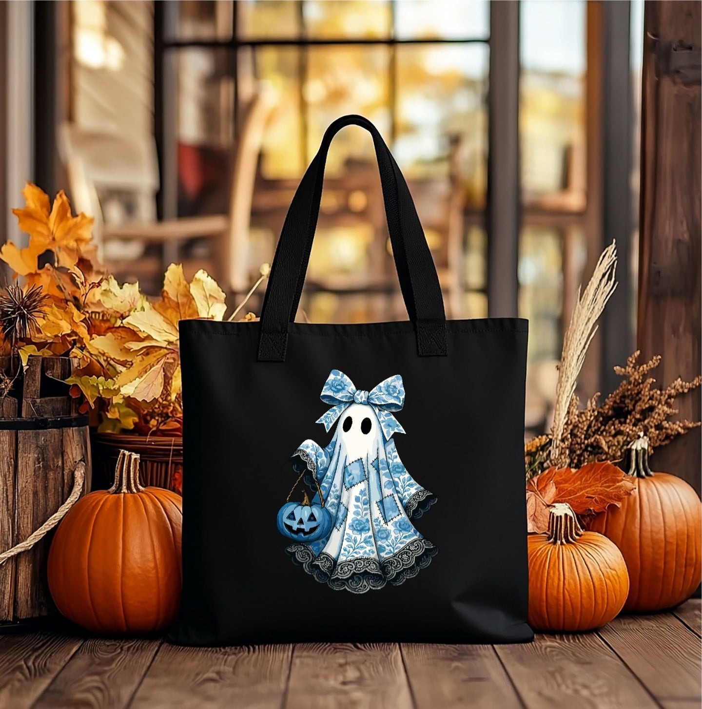 Blue Ghost Black Tote Bag