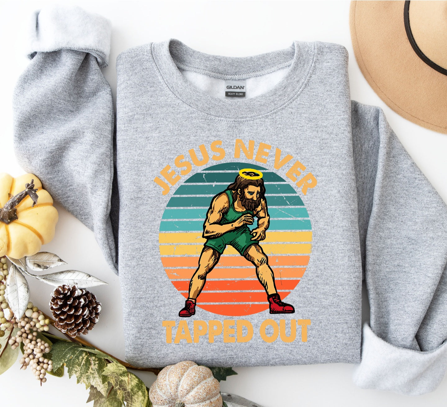 Wrestling Jesus Never Tapps out Crewneck Gildan Sweatshirt