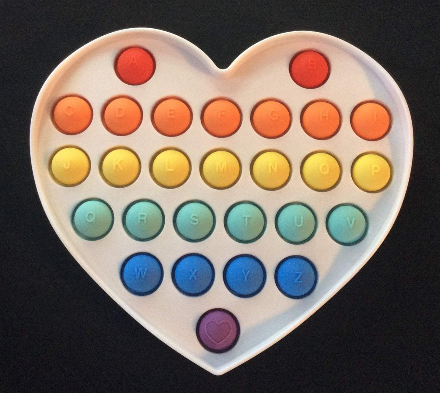 Heart Shaped Bubble Pop It with the Alphabet. 6 x 5.5 Fidget