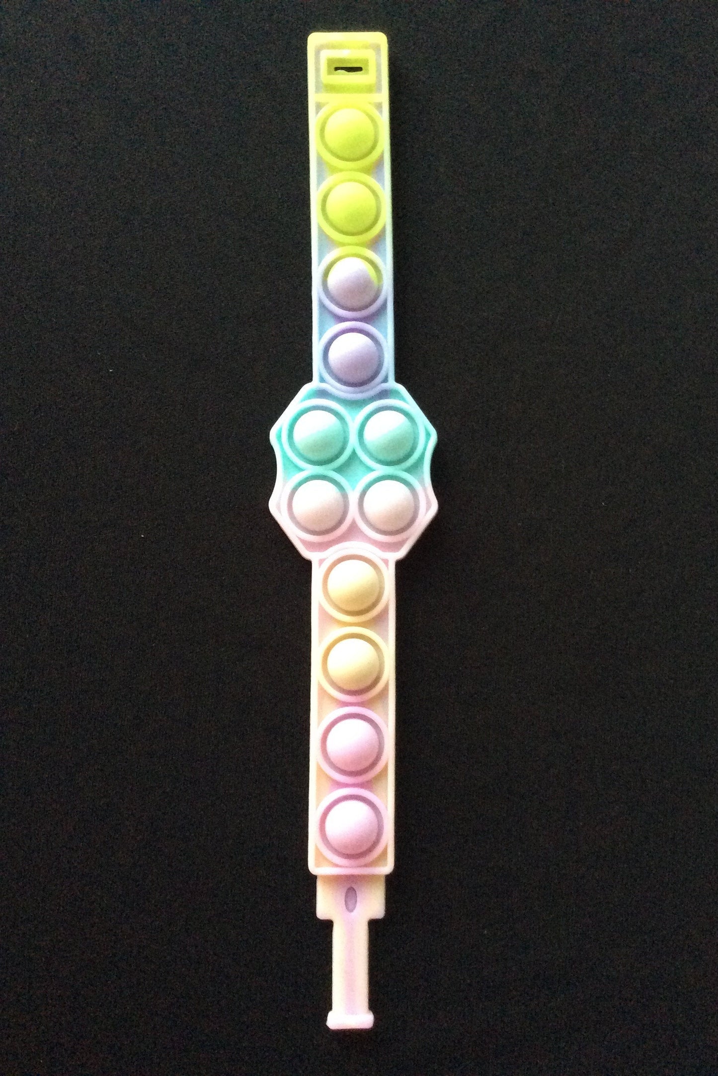 Multicolored Bracelet Bubble Pop It Fidget 7.75 inches long. Yellow, Lavender, Pink and Blue