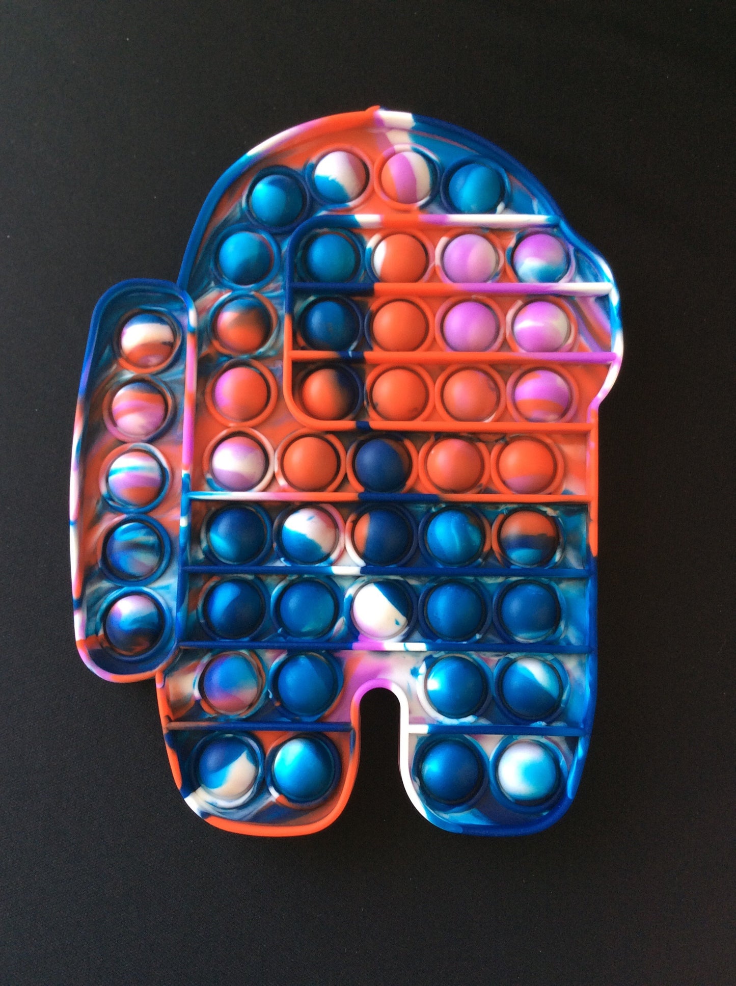 Approximately 8 inches tall x 5.75 inches wide Among Us Red, White and Blue Colored Bubble Pop Fidget