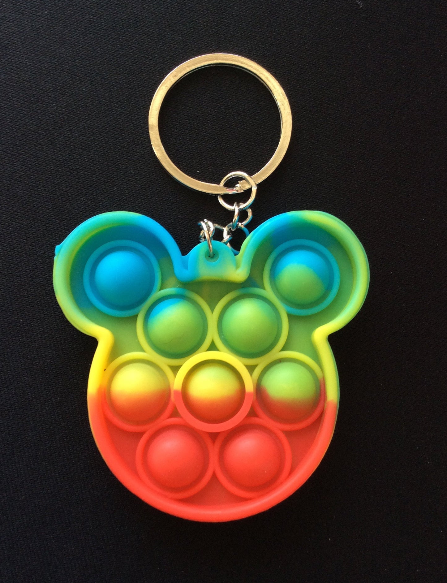 Mouse Shaped Blue, Yellow, Red Colored Bubble Pop It Fidget Keychain