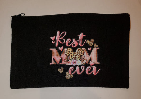 Best Mom Ever Black 8.3 x 5 inch zipper bag.