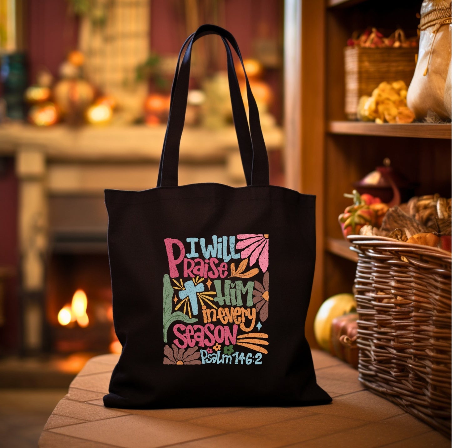 I will Praise Him Black Tote Bag