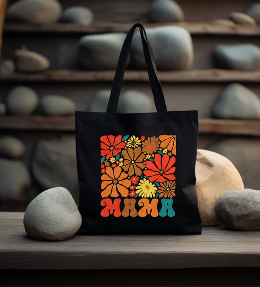 Mama Floral Black Tote Bag