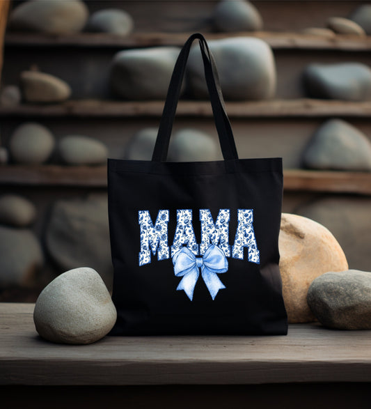 Mama Blue Bow Black Tote Bag