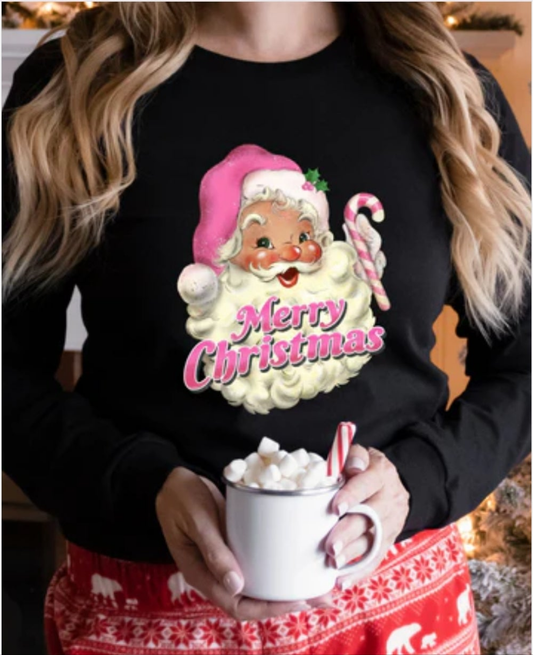 Black Pink Santa Crewneck Gildan Sweatshirt