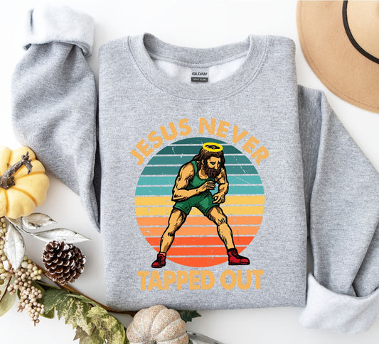 Wrestling Jesus Never Tapps out Crewneck Gildan Sweatshirt