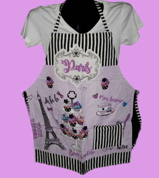 Paris Purple White & Black Apron