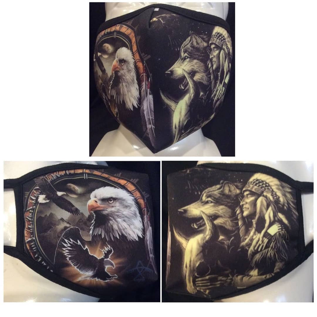 Mask Eagle, Wolf and Indian Adult Face Mask