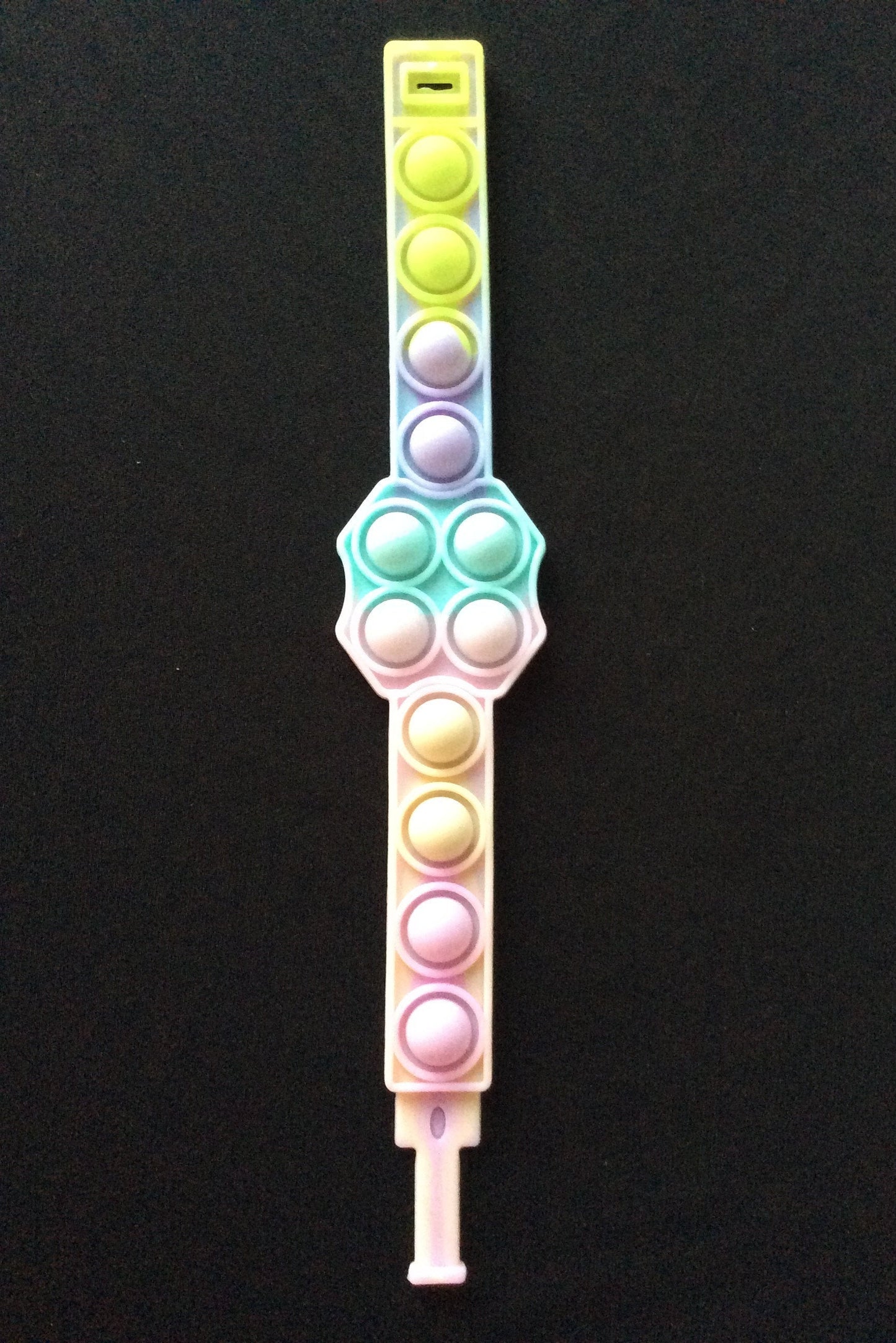 Multicolored Bracelet Bubble Pop It Fidget 7.75 inches long.  Yellow, Lavender, Pink and Blue