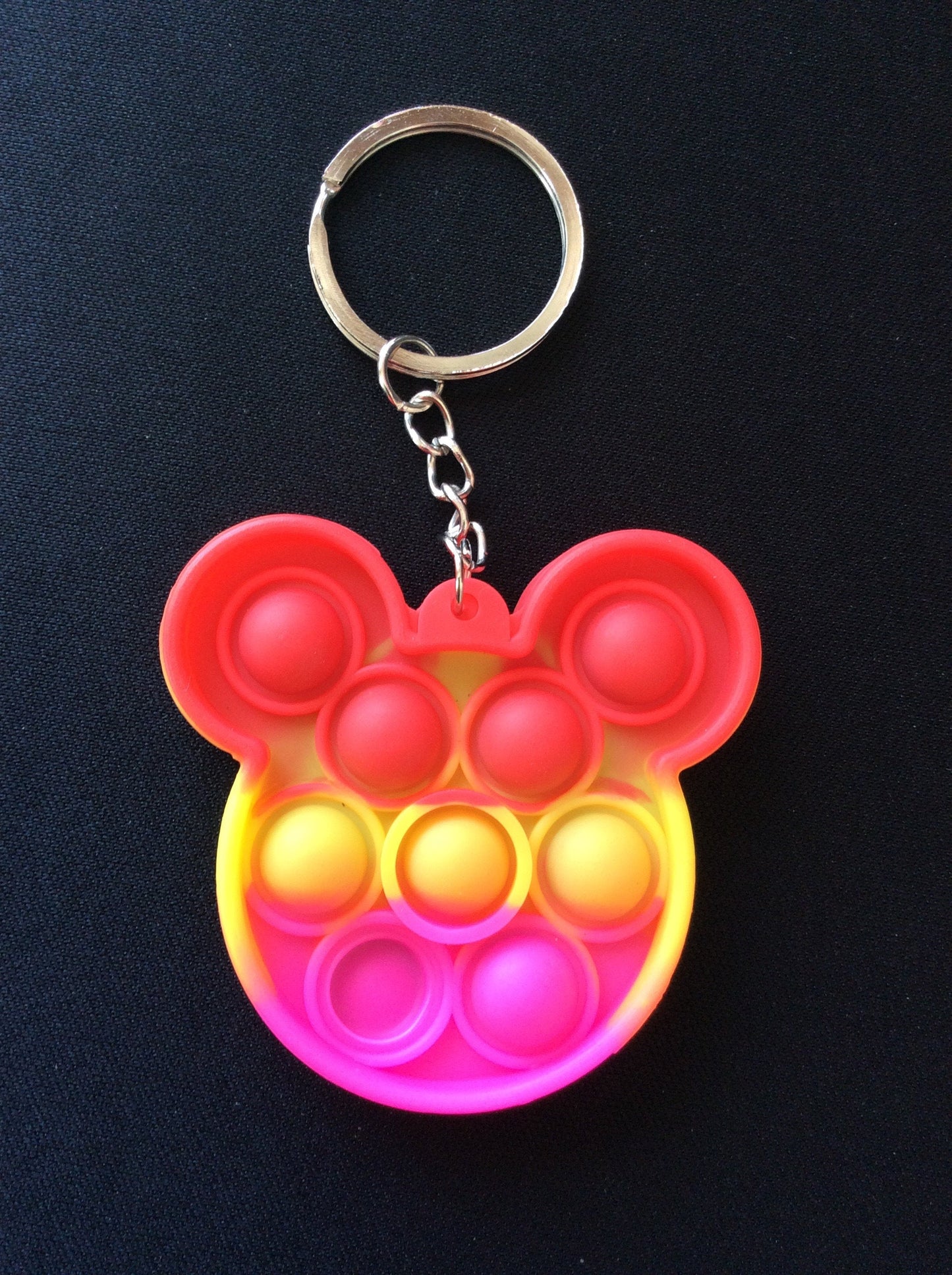 Mouse Shaped Red, Yellow, Pink Bubble Pop It Fidget Keychain