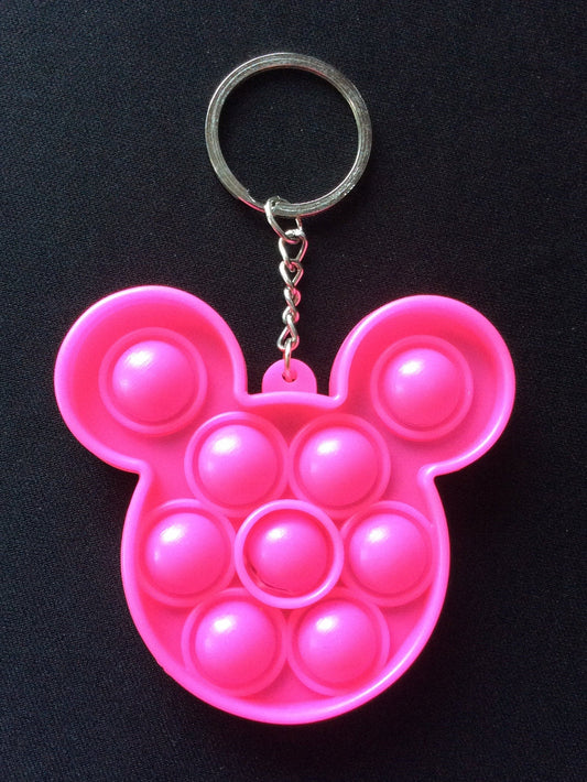 Mouse Shaped Hot Pink Bubble Pop It Fidget Keychain