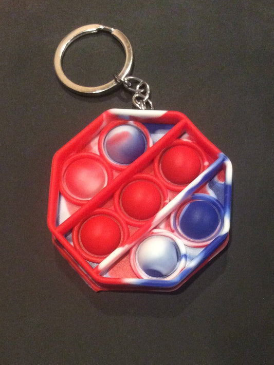 Octagon Red, White and Blue Bubble Pop It Fidget Keychain Approximately 2.5 inches tall