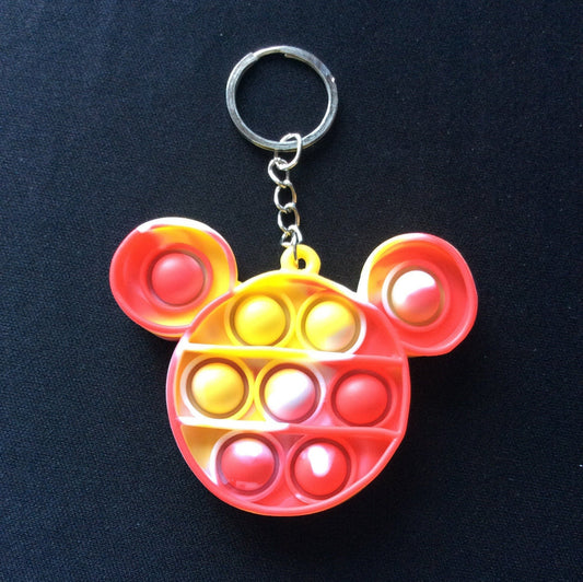 Mouse Shaped Bubble Pop It Fidget Keychain Red, Yellow and White