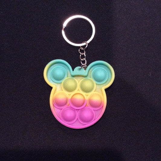 Mouse Shaped Sherbet Pink, Yellow and Teal Colored  Bubble Pop It Fidget Keychain