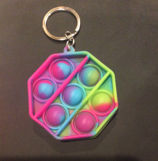 Octagon Multicolored Bubble Pop It Fidget Keychain Approximately 2.5 inches tall