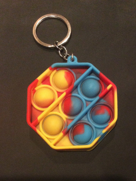 Octagon Red, Yellow and Blue Bubble Pop It Fidget Keychain Approximately 2.5 inches tall